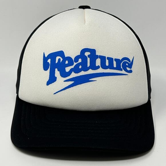Feature Trucker Hat Cap Black Streetwear Sneaker Culture Mesh Snapback 5 Panel - Picture 1 of 9
